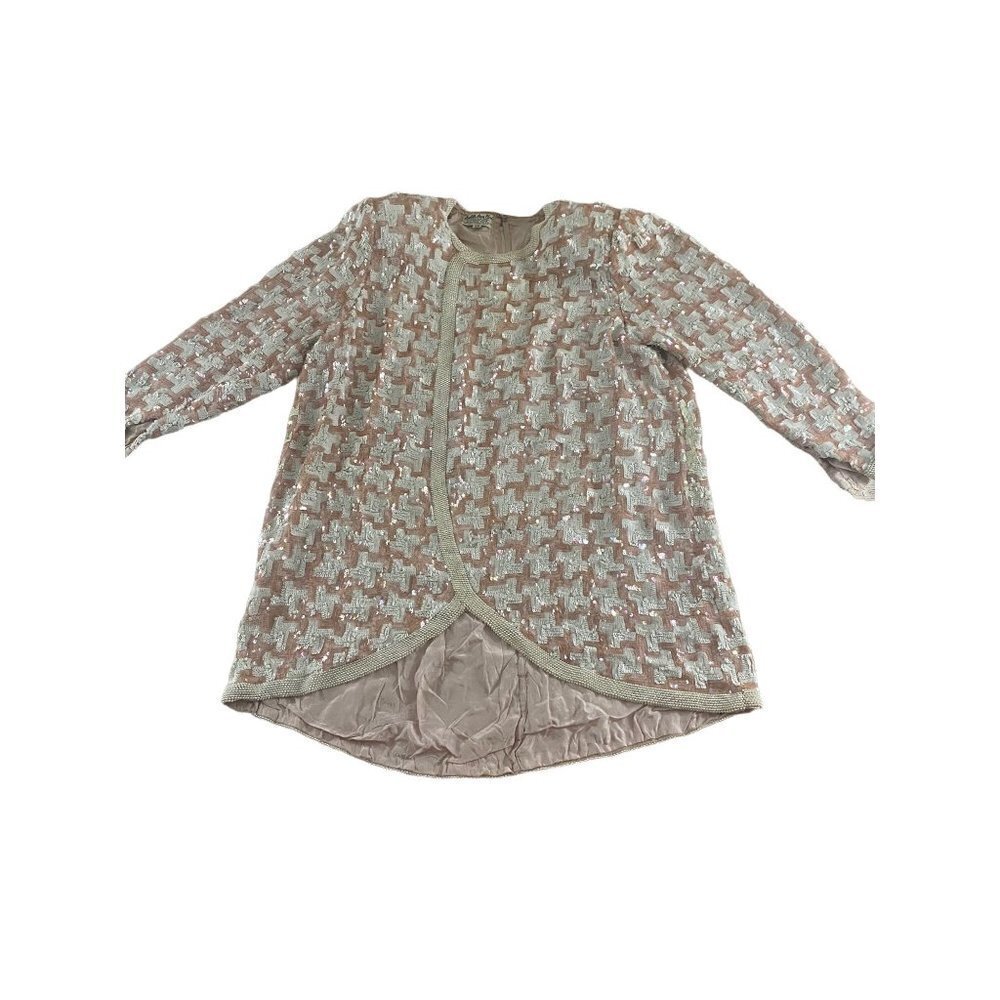 Vintage Judith Ann Plus 100% Silk Full Sequin Long Sleeve Top - 2XL